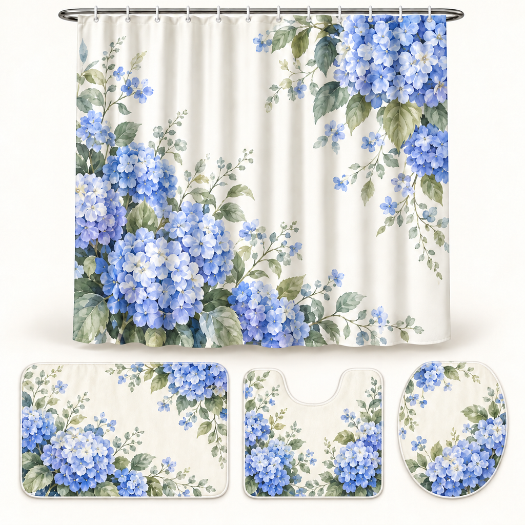 Custom Blue Hydrangea 4-Piece Bathroom Set – Your Design | Preorder