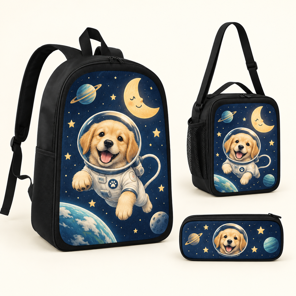 Custom Space Puppy School Bag Set – Backpack, Lunch Bag & Pencil Case