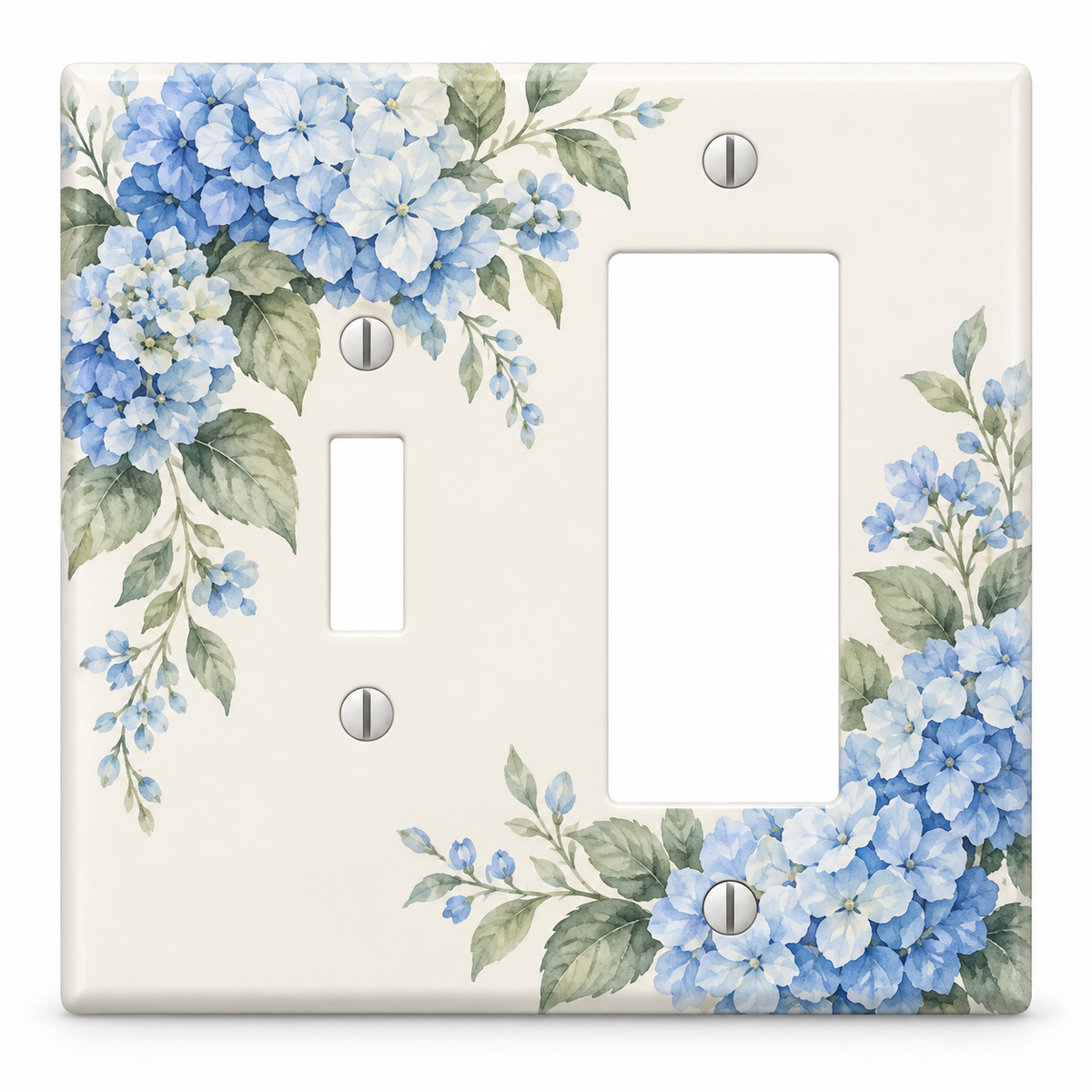 Custom Blue Hydrangea Toggle & Rocker Combo Switch Plate – Your Design