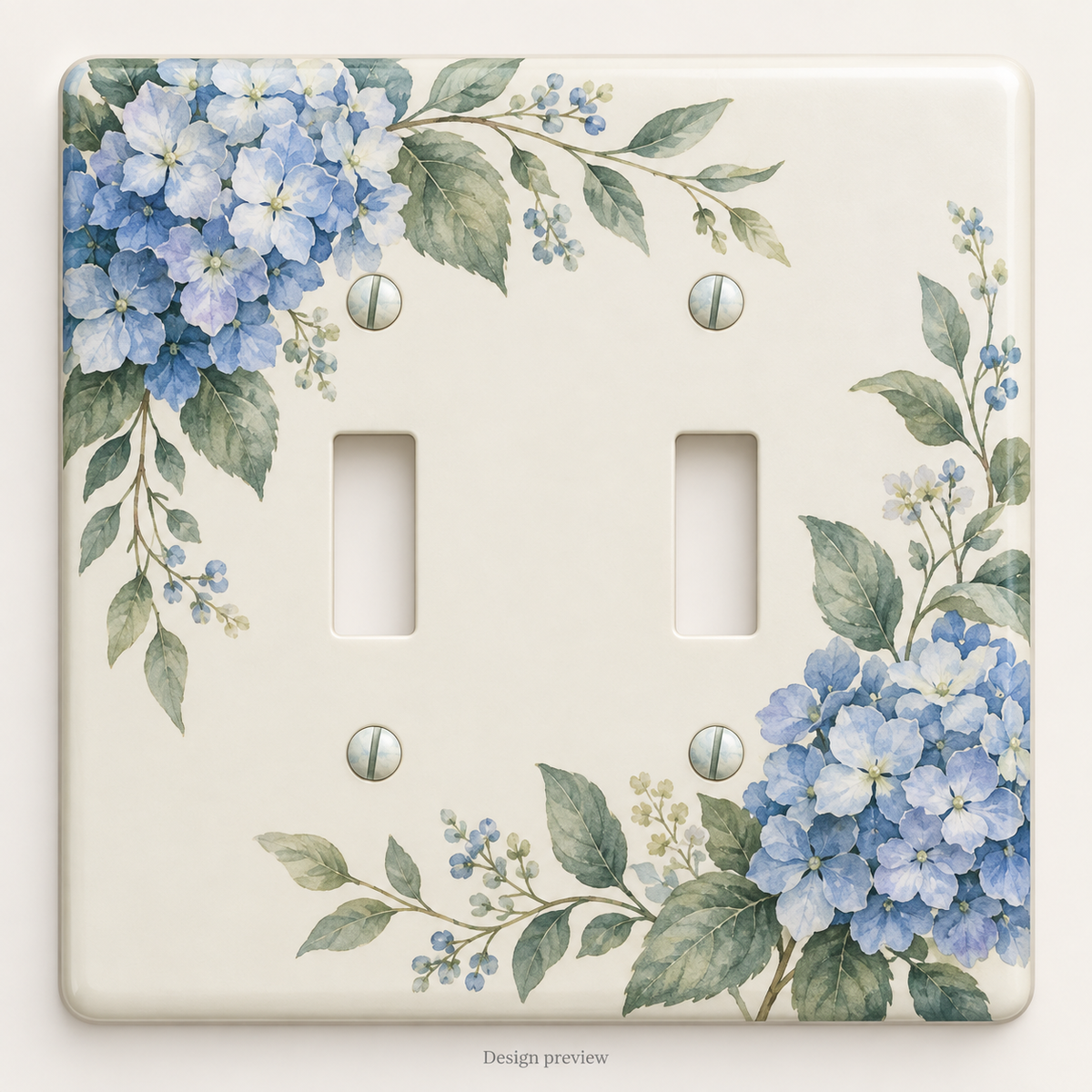 Custom Blue Hydrangea Double Toggle Switch Plate – Your Design