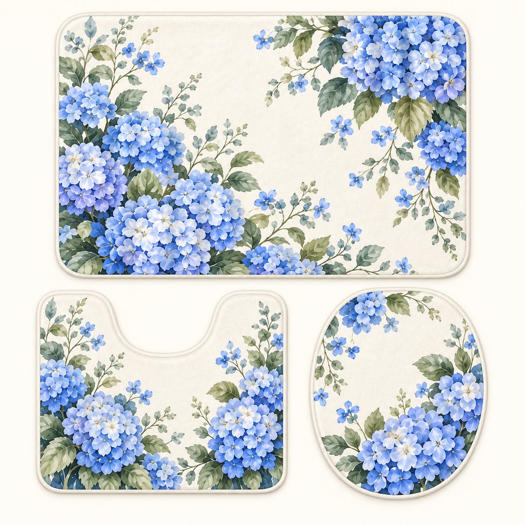 Custom Blue Hydrangea 3-Piece Bathroom Mat Set – Your Design