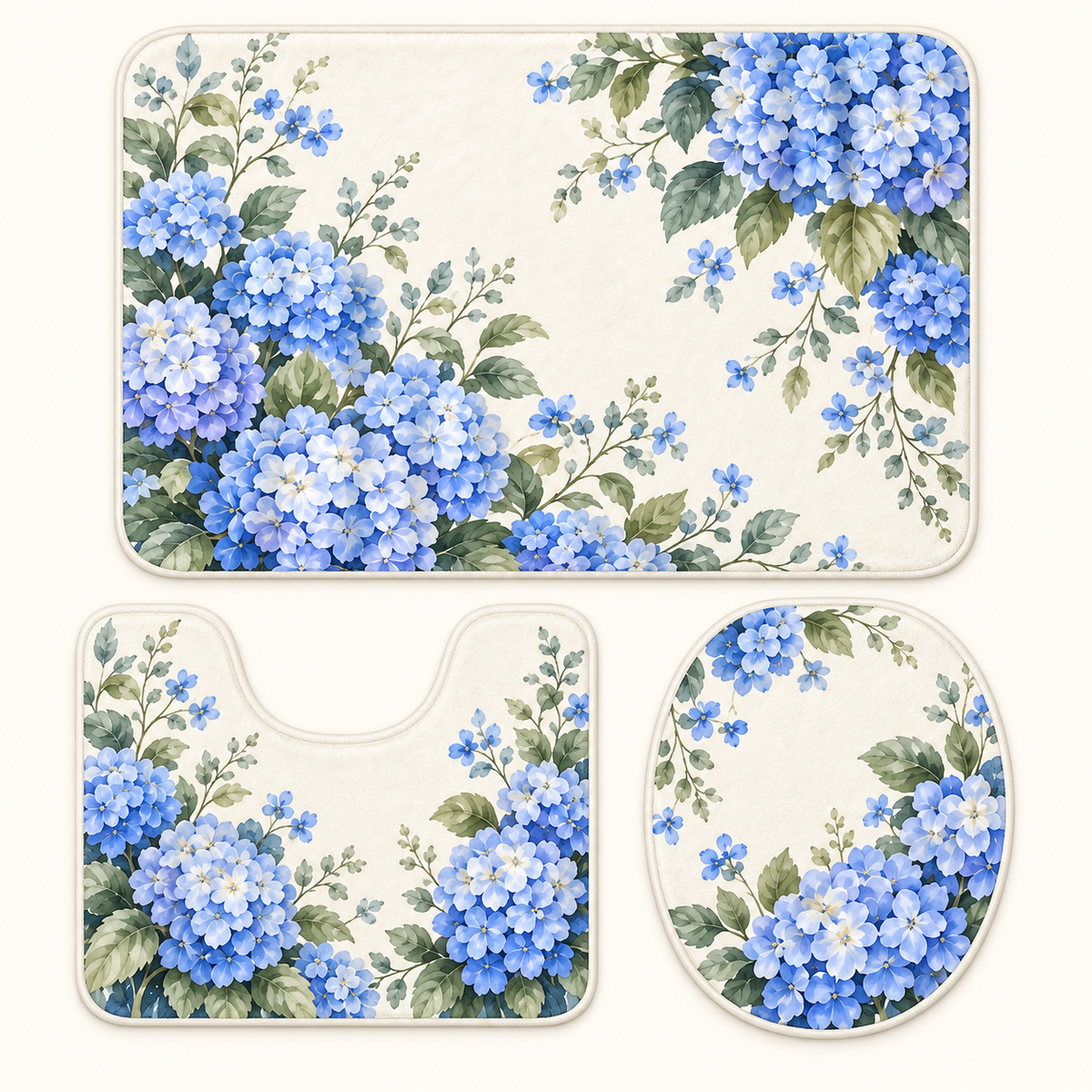 Custom Blue Hydrangea 3-Piece Bathroom Mat Set – Your Design