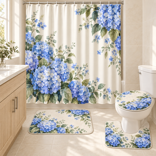 Custom Blue Hydrangea 4-Piece Bathroom Set – Your Design | Preorder