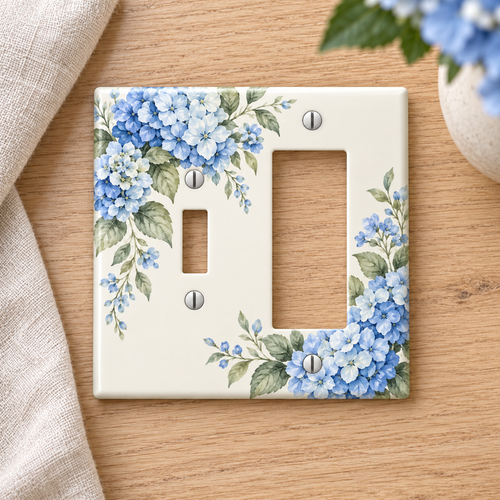 Custom Blue Hydrangea Toggle & Rocker Combo Switch Plate – Your Design