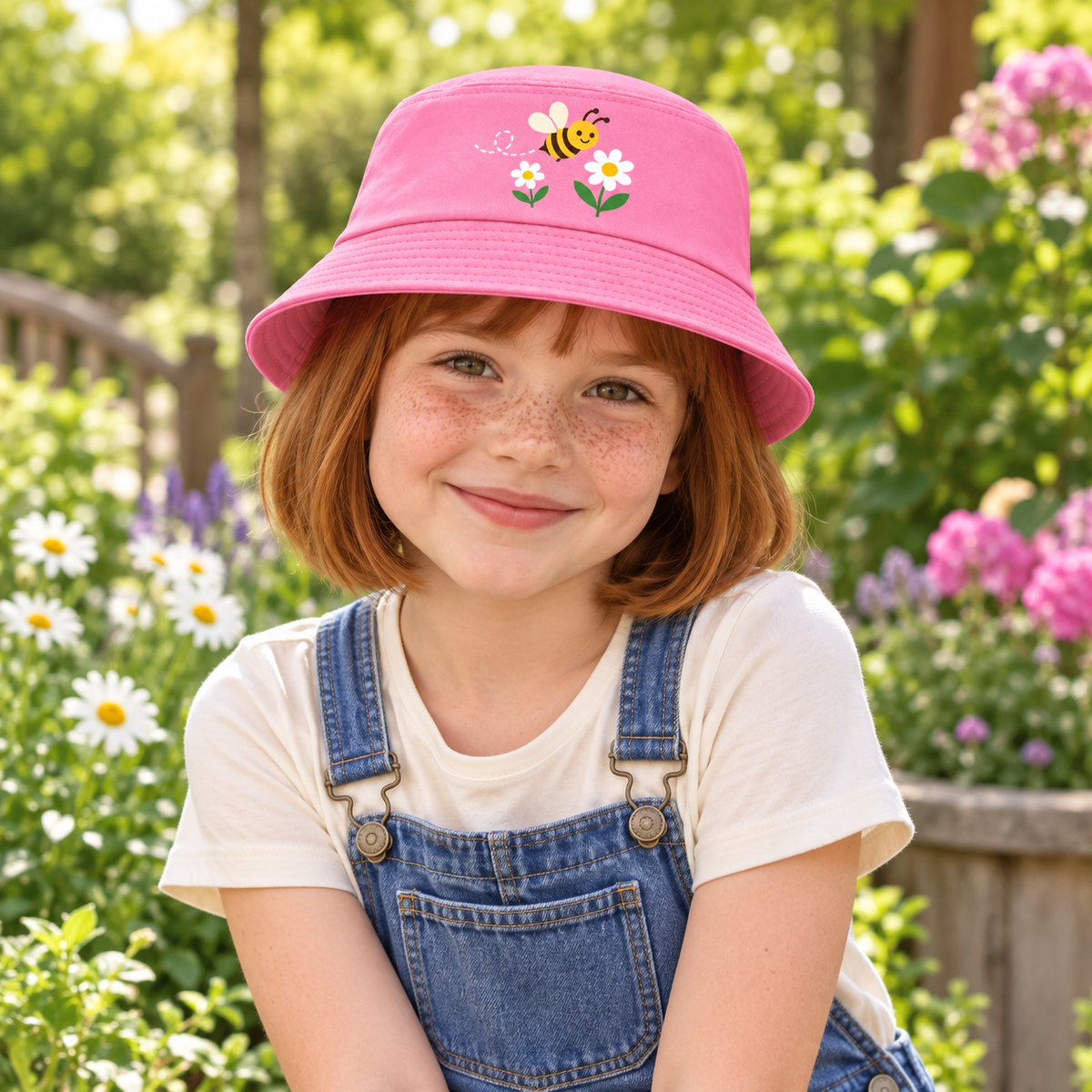 Custom Kids’ Bucket Hat – Bee & Daisies or Your Design