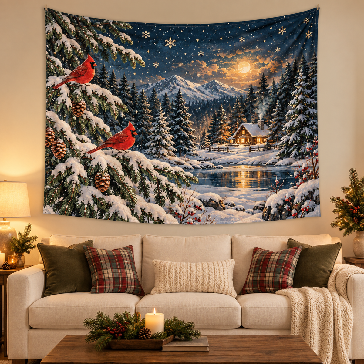 Custom Christmas Woodland Wall Tapestry – Your Design, 78.7 × 59.1 in