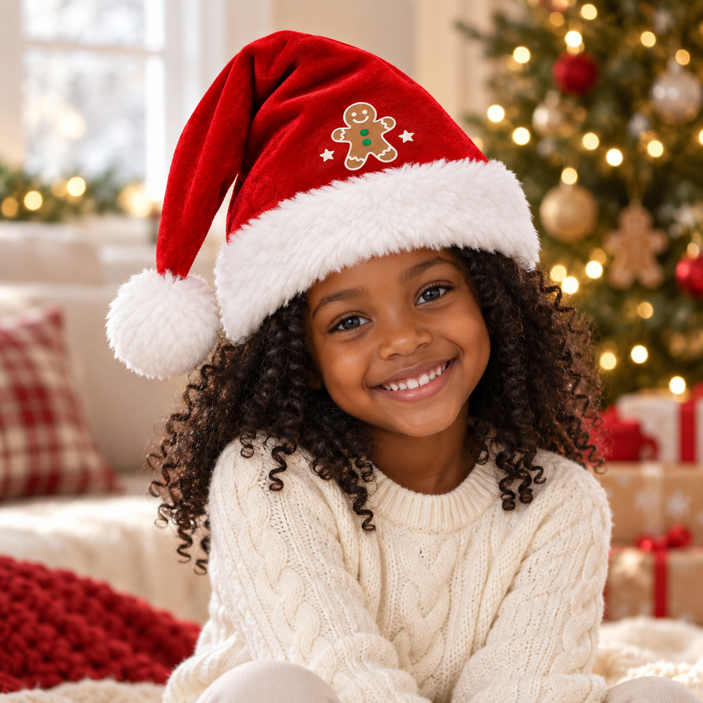 Custom Kids Santa Hat – Gingerbread Stars or Your Design