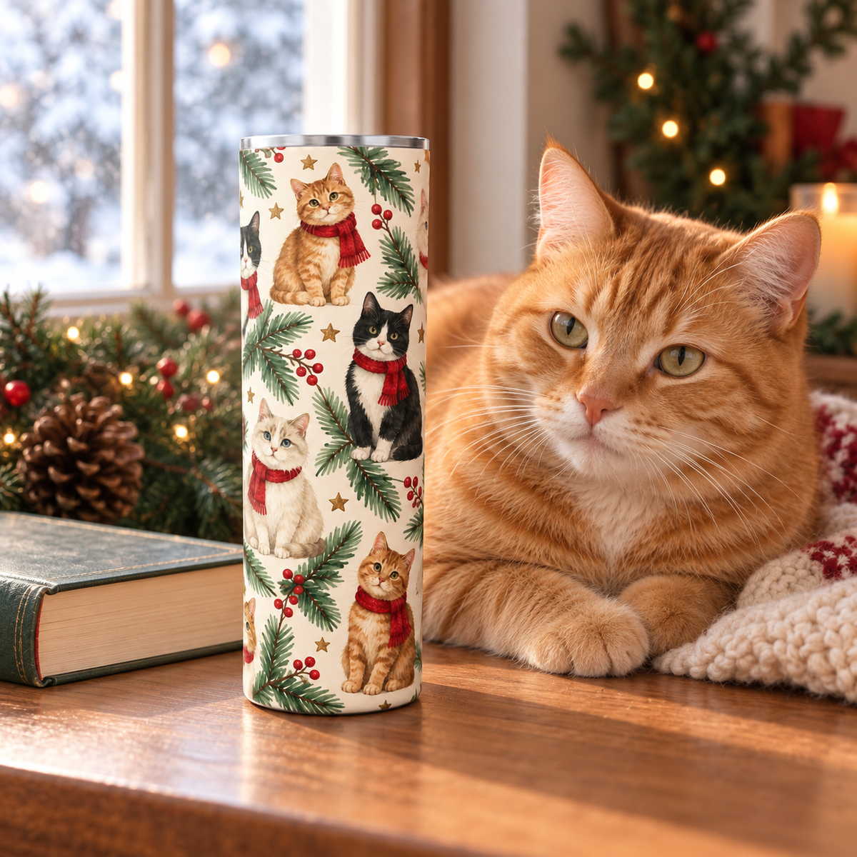 Custom Christmas Cat Tumbler – Festive Cats or Your Design, 20 oz