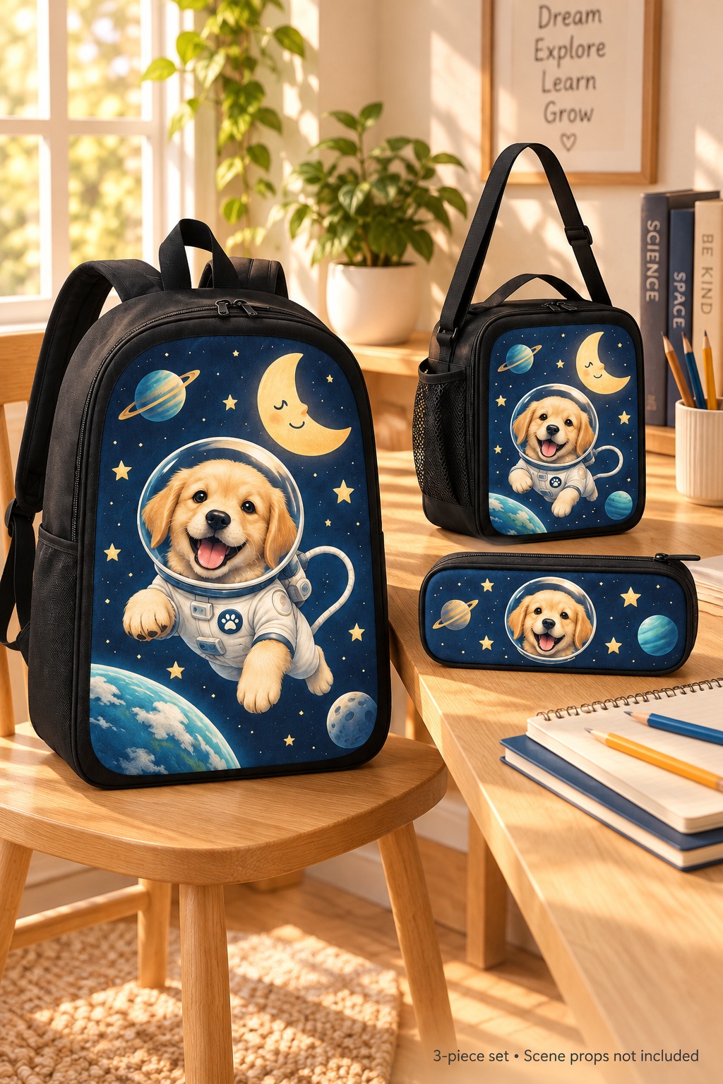 Custom Space Puppy School Bag Set – Backpack, Lunch Bag & Pencil Case
