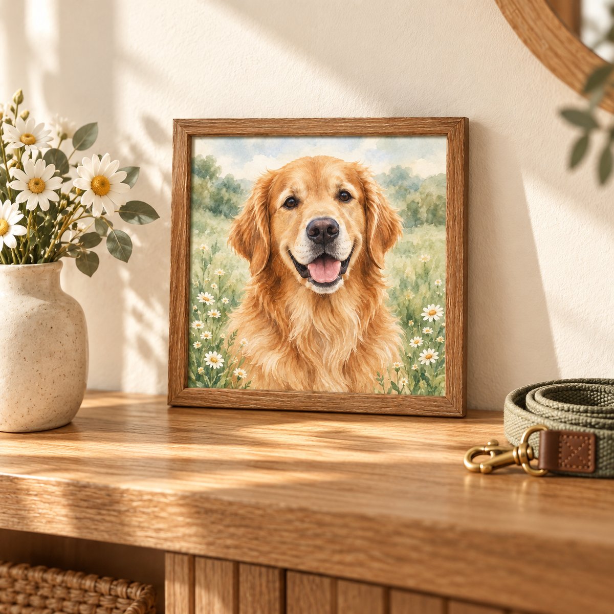 Custom Golden Retriever Framed Wood Art – Your Photo or Design, 20 cm