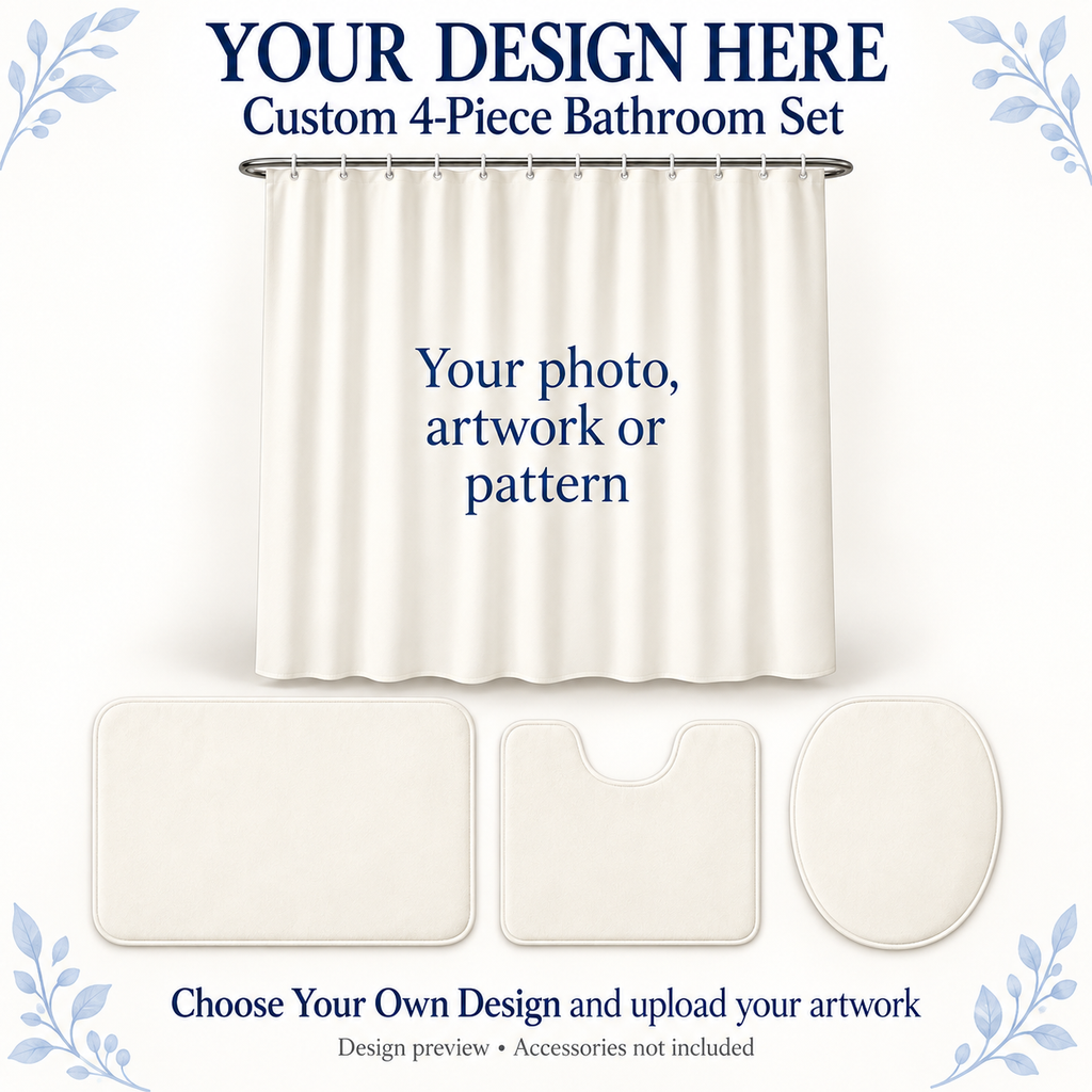 Custom Blue Hydrangea 4-Piece Bathroom Set – Your Design | Preorder