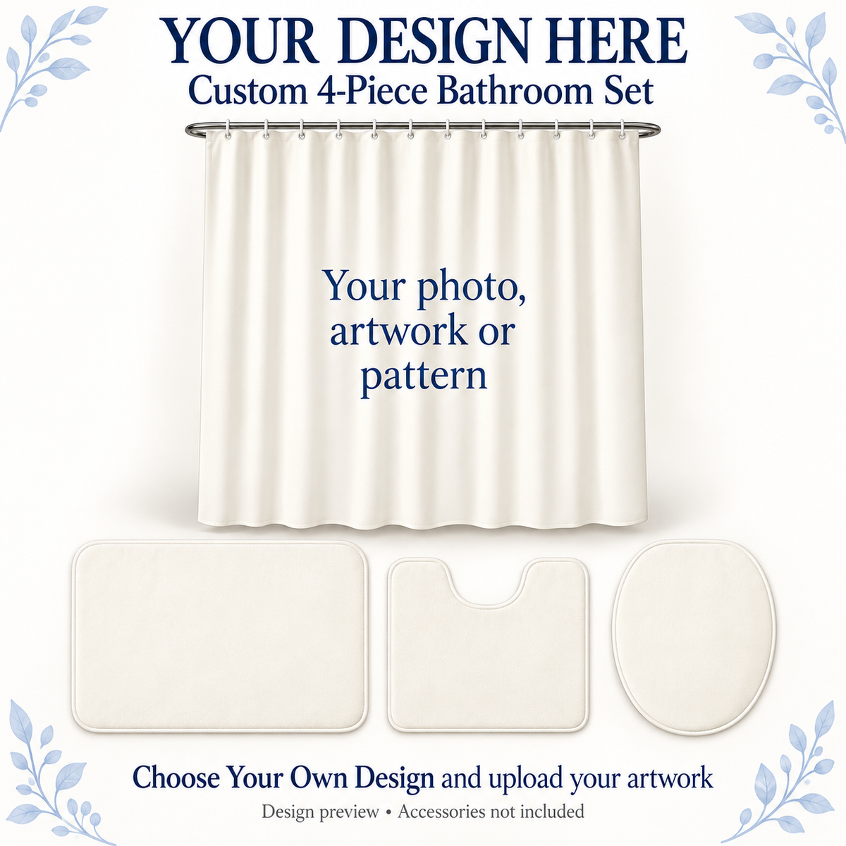 Custom Blue Hydrangea 4-Piece Bathroom Set – Your Design | Preorder