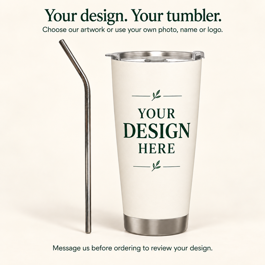Custom Christmas Travel Tumbler – Winter Cardinals or Your Design, 20 oz