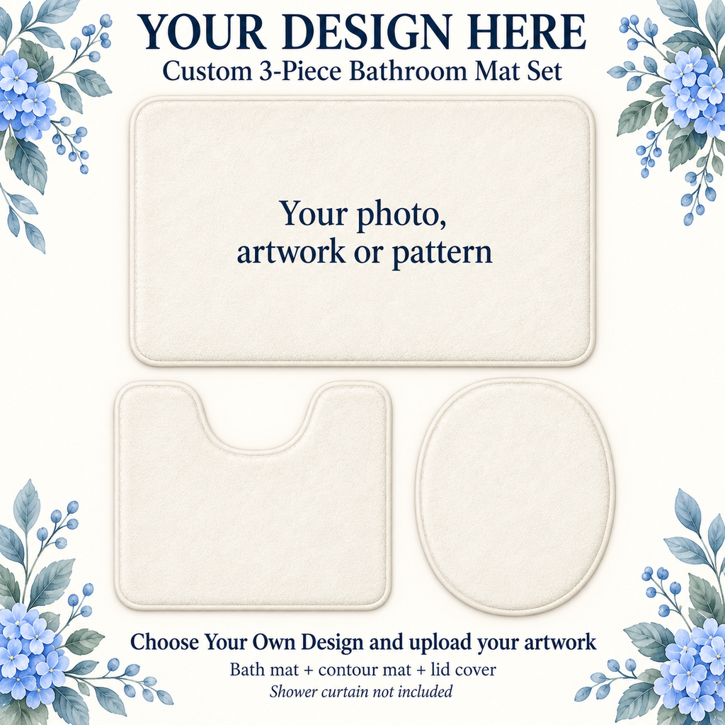 Custom Blue Hydrangea 3-Piece Bathroom Mat Set – Your Design