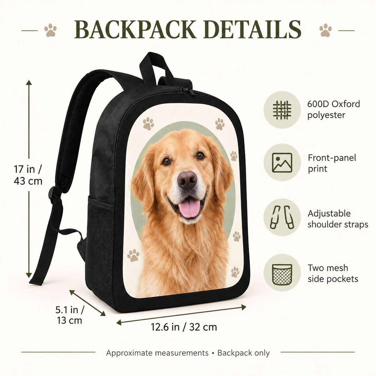Custom Dog Photo Backpack – Your Pet or Your Design
