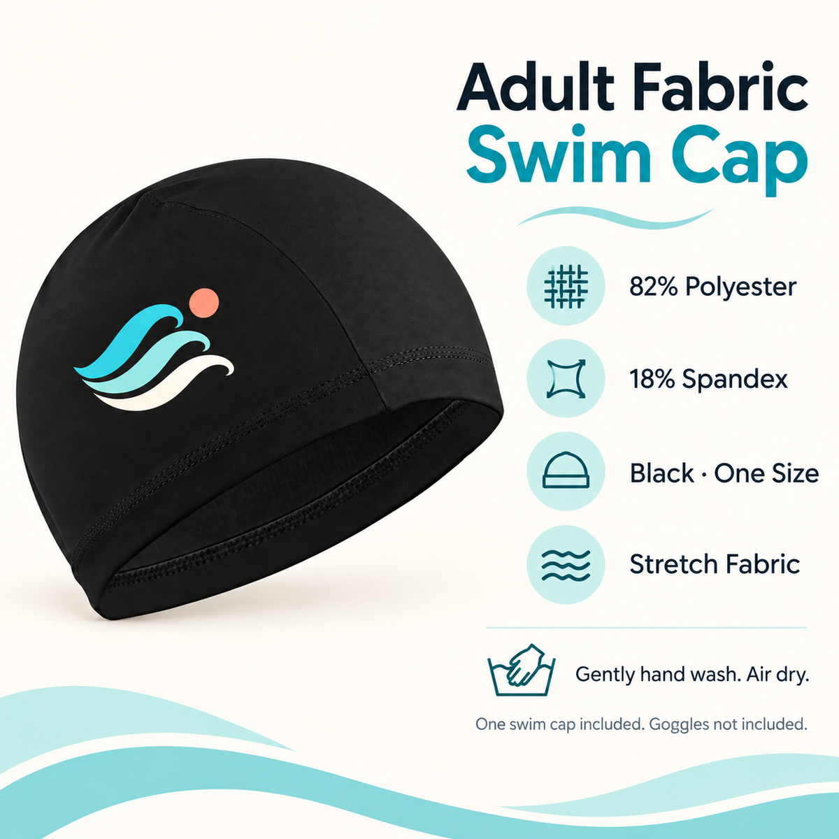 Custom Adult Fabric Swim Cap – Ocean Waves or Your Design