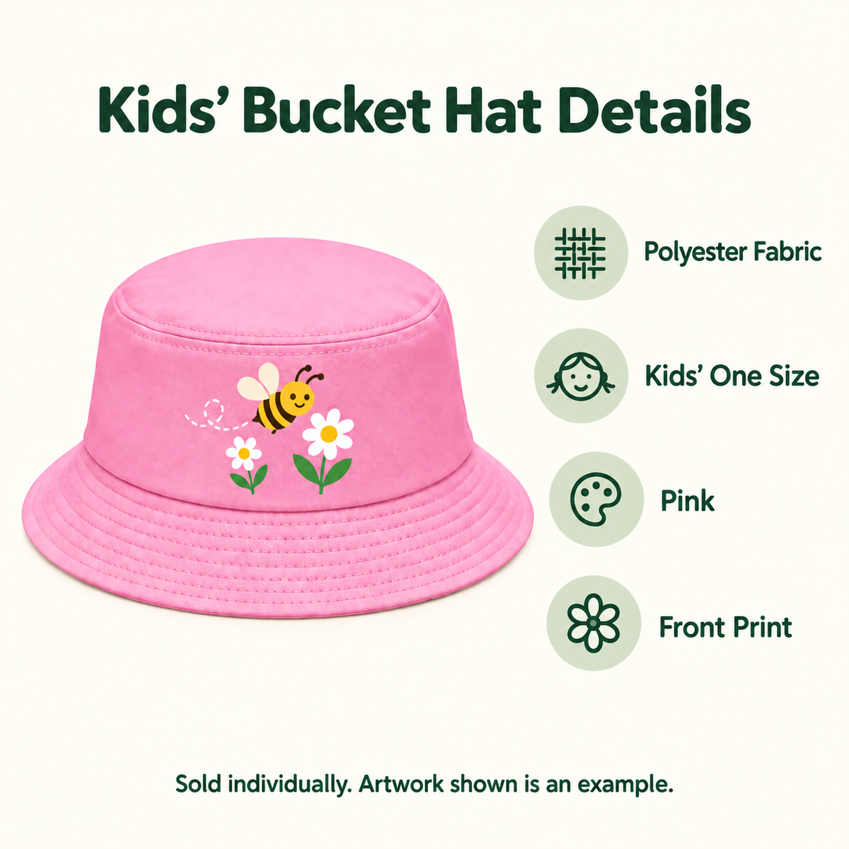 Custom Kids’ Bucket Hat – Bee & Daisies or Your Design