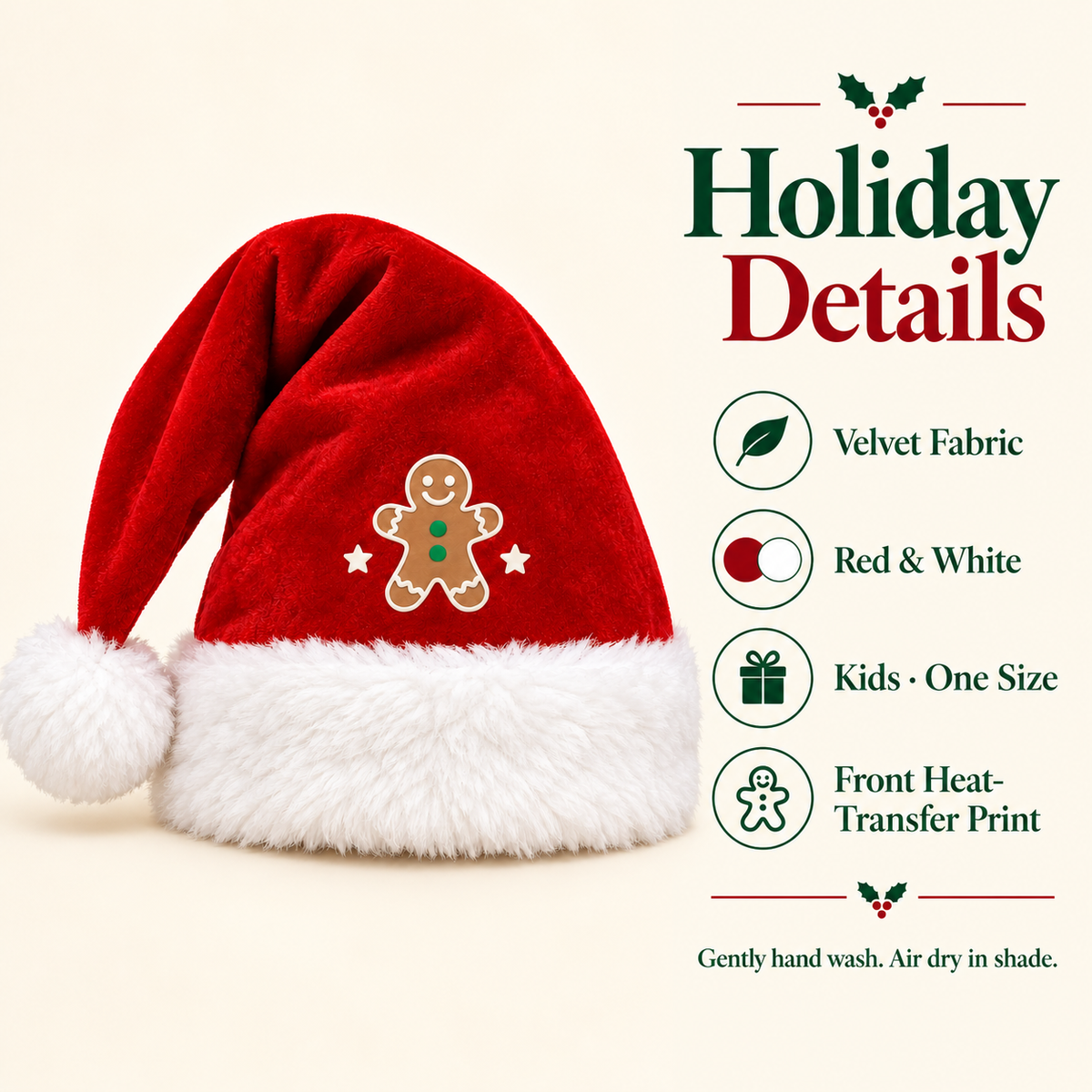 Custom Kids Santa Hat – Gingerbread Stars or Your Design