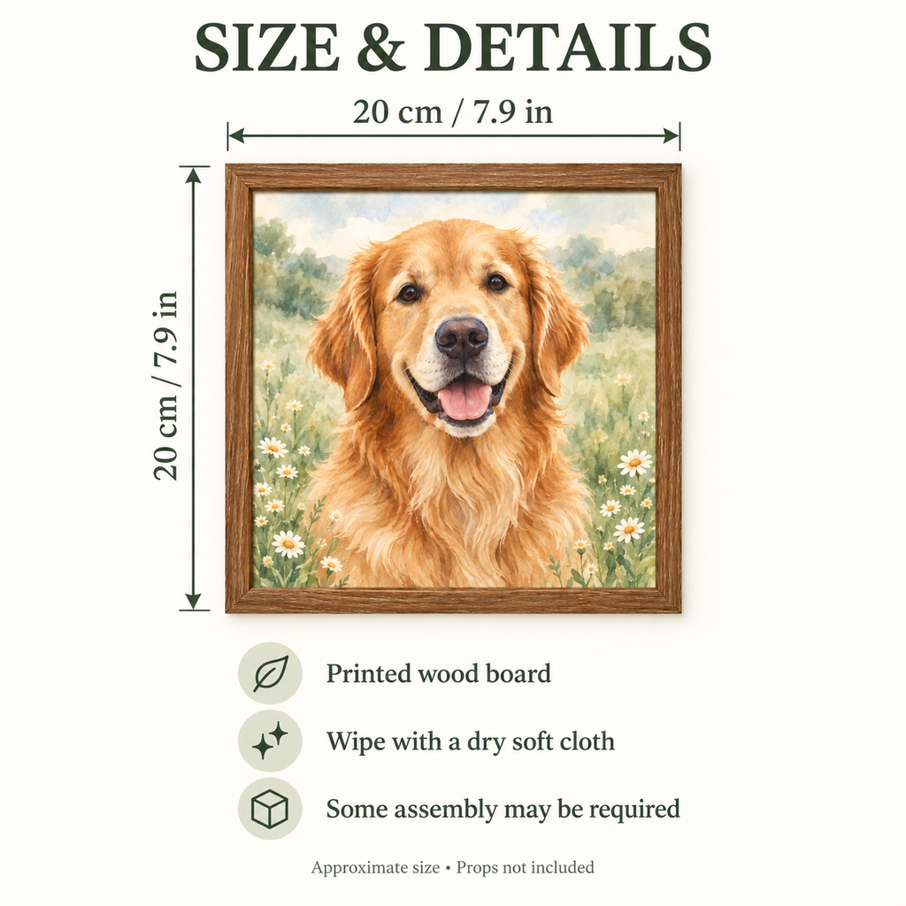 Custom Golden Retriever Framed Wood Art – Your Photo or Design, 20 cm