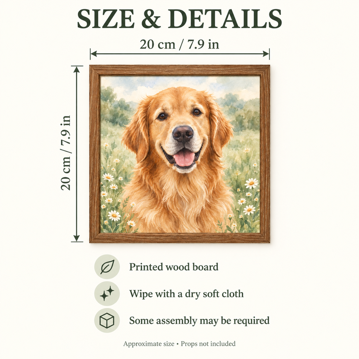 Custom Golden Retriever Framed Wood Art – Your Photo or Design, 20 cm