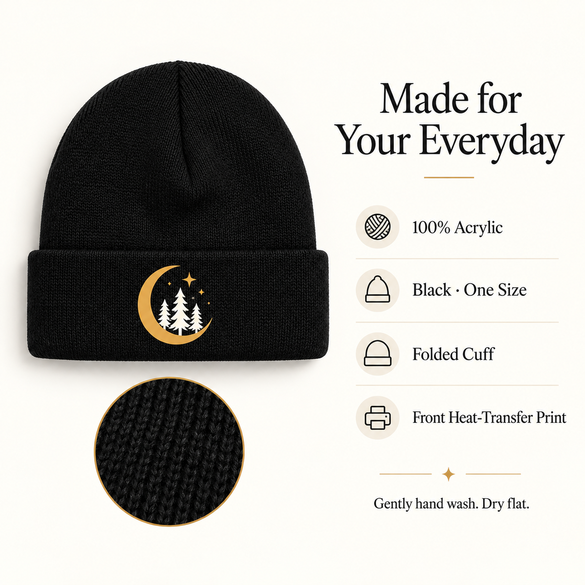 Custom Knit Beanie – Moon & Pines or Your Design