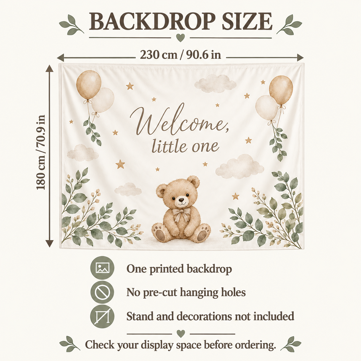 Custom Celebration Photo Backdrop – New Baby, Wedding or Your Design, 230 × 180 cm