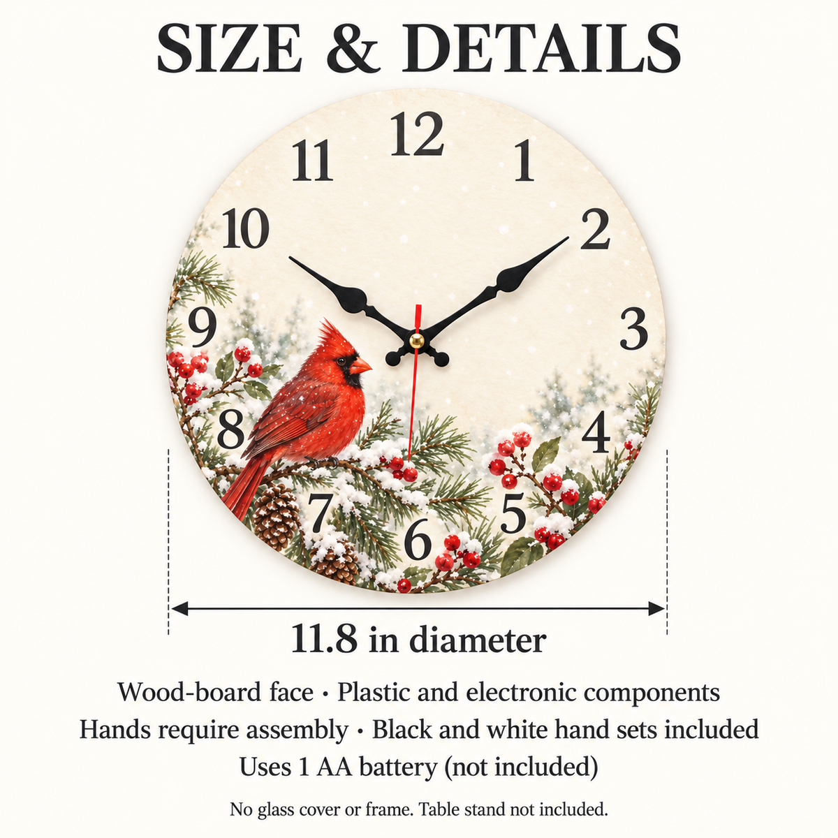 Custom Cardinal Wall Clock – Your Design, 11.8 in