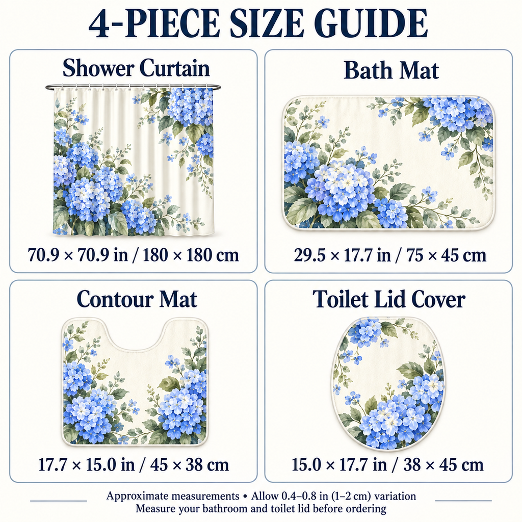 Custom Blue Hydrangea 4-Piece Bathroom Set – Your Design | Preorder