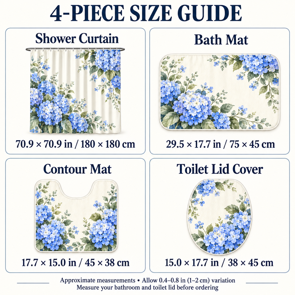 Custom Blue Hydrangea 4-Piece Bathroom Set – Your Design | Preorder