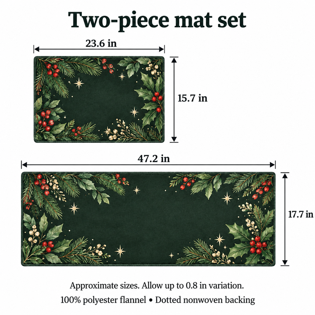 Custom Christmas Kitchen Mat Set – Evergreen or Your Design, 2 Pieces