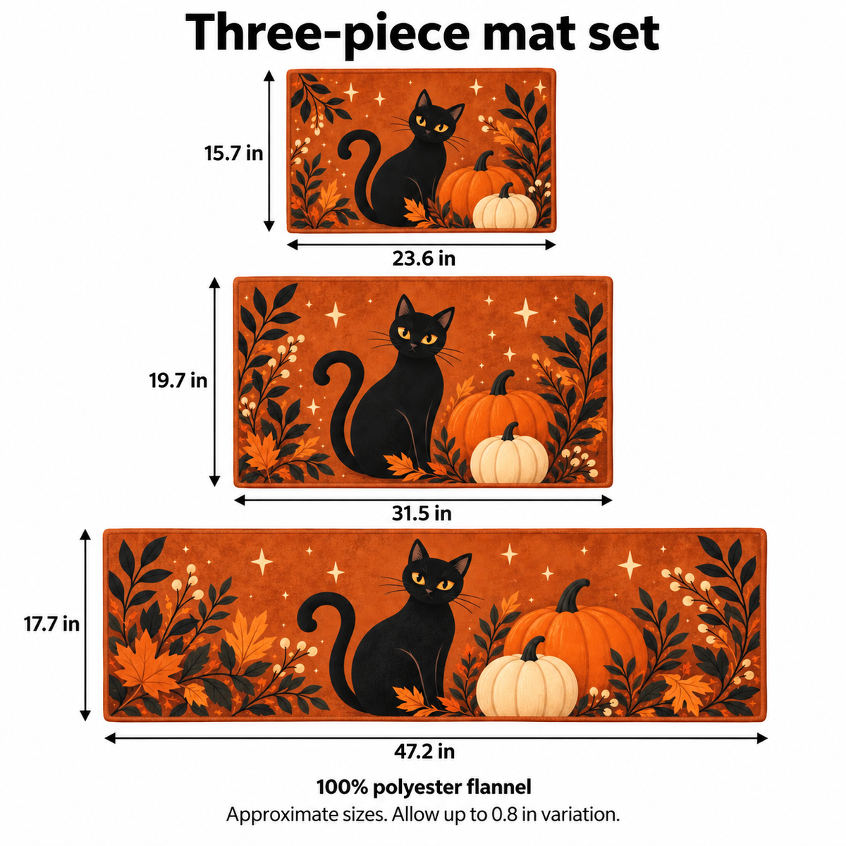 Custom Halloween Kitchen Mat Set – Black Cat or Your Design, 3 Pieces
