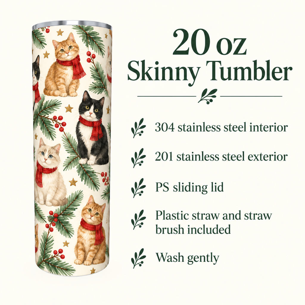 Custom Christmas Cat Tumbler – Festive Cats or Your Design, 20 oz