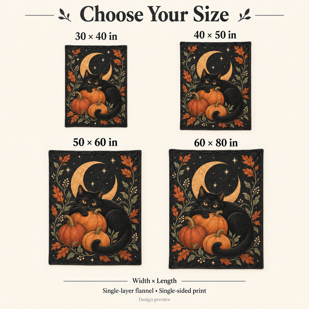 Halloween Black Cat & Pumpkin Flannel Blanket – Spooky & Cozy