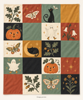 Halloween Checkerboard Ghost & Pumpkin Blanket