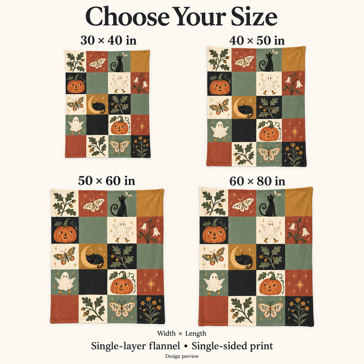 Halloween Checkerboard Ghost & Pumpkin Blanket