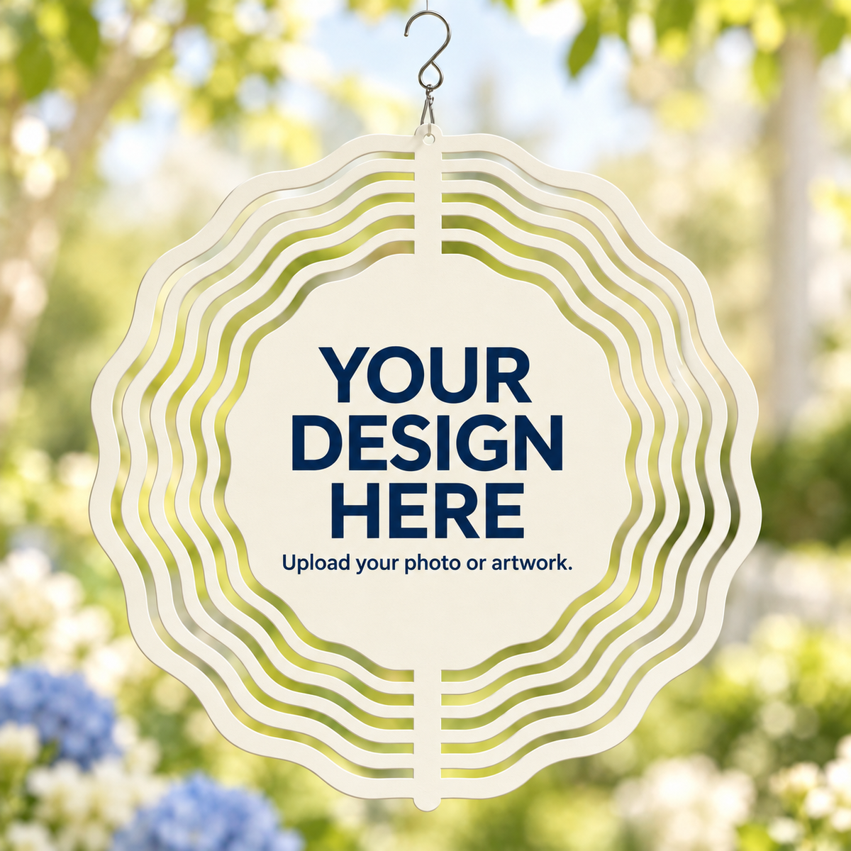 Custom Blue Hydrangea Metal Wind Spinner – Your Photo or Design, 25 cm