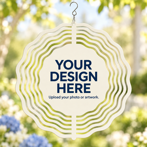 Custom Blue Hydrangea Metal Wind Spinner – Your Photo or Design, 25 cm