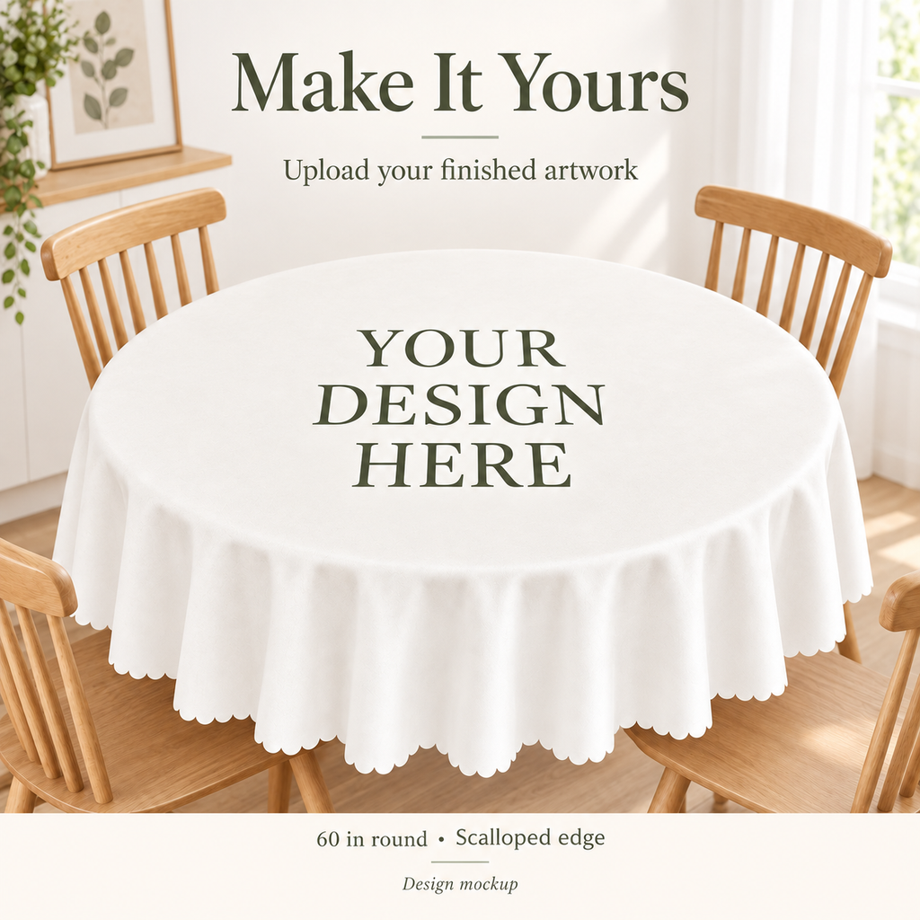 Custom Blush Tulip Scalloped Round Tablecloth – Your Design, 60 in