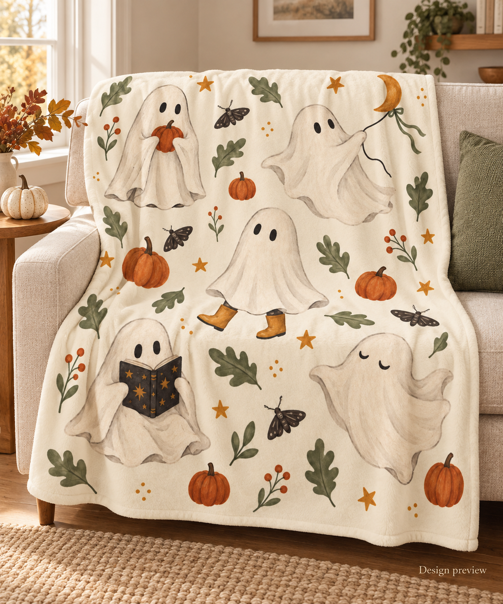 Cozy Halloween Ghost Throw Blanket