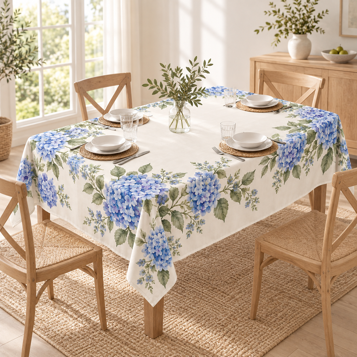 Custom Blue Hydrangea Rectangular Tablecloth – Your Design