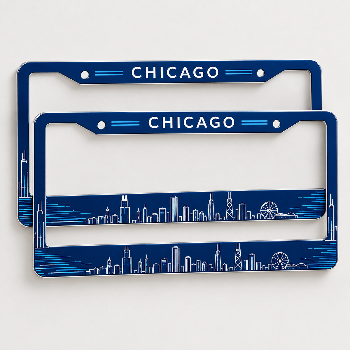 Custom Chicago Skyline License Plate Frames – Your Design, Set of 2
