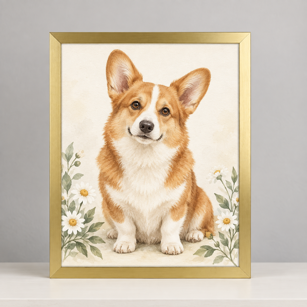 Custom Corgi & Daisies Framed Canvas – Your Photo or Design