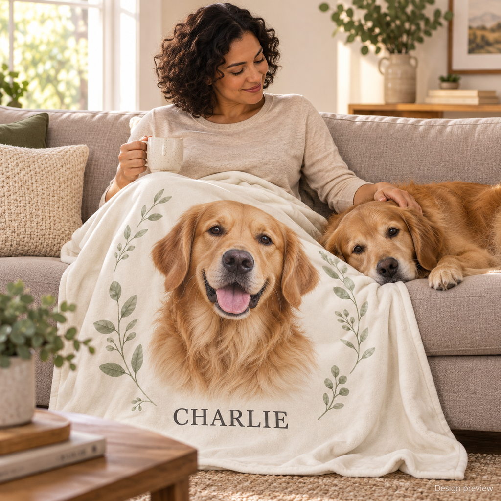 Personalized Pet Photo Blanket with Name – Custom Flannel Throw