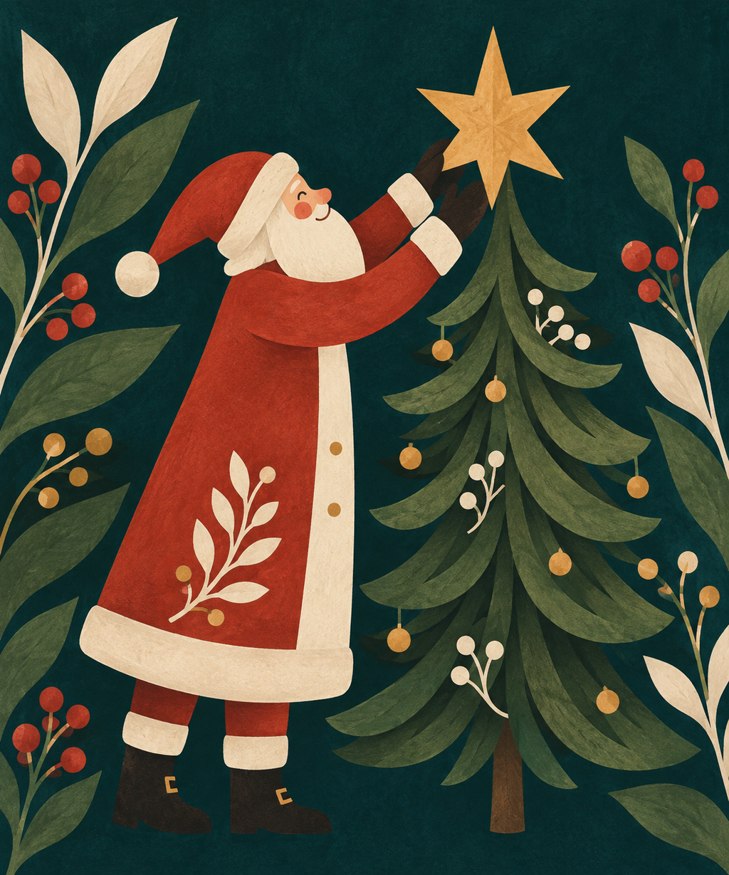Santa & Golden Star Christmas Blanket