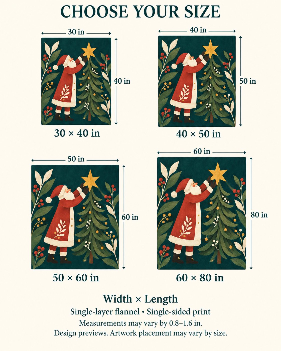 Santa & Golden Star Christmas Blanket