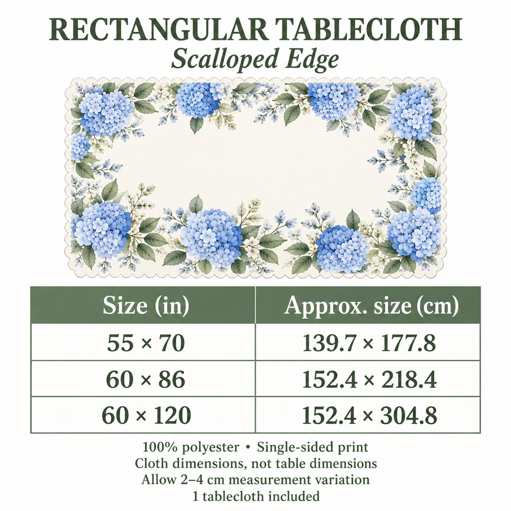 Custom Blue Hydrangea Scalloped Rectangular Tablecloth – Your Design