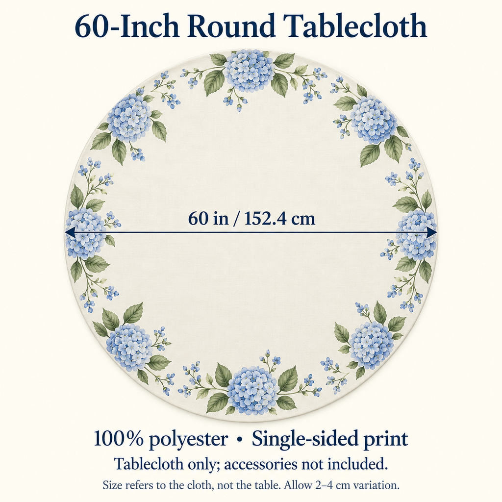 Custom Blue Hydrangea Round Tablecloth – Your Design, 60 in