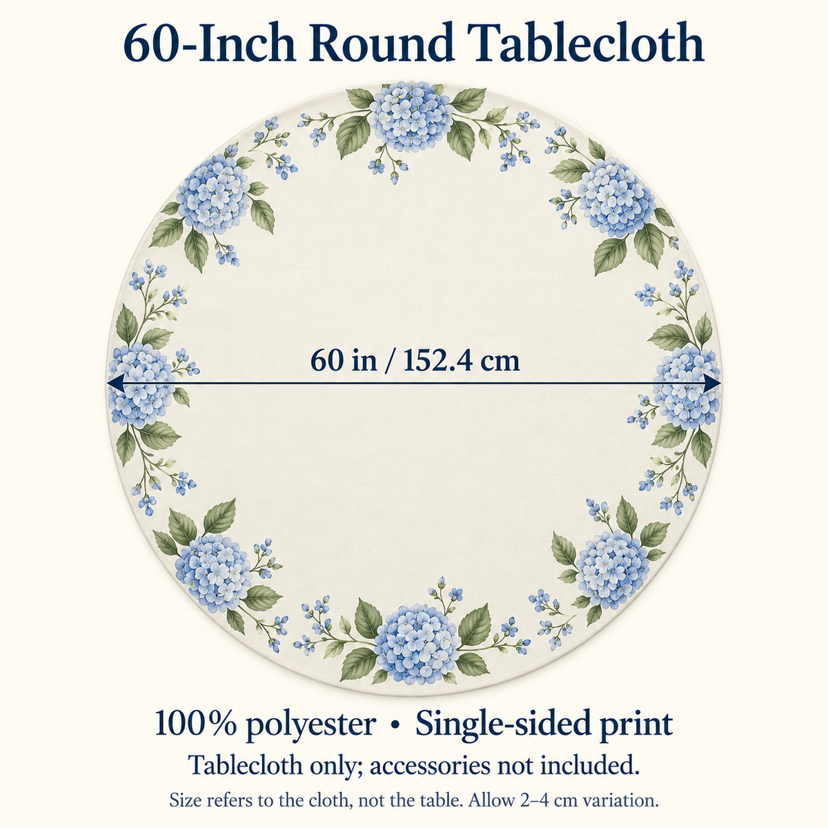 Custom Blue Hydrangea Round Tablecloth – Your Design, 60 in