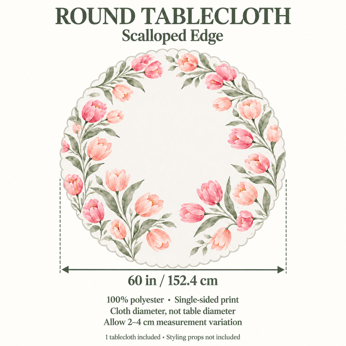 Custom Blush Tulip Scalloped Round Tablecloth – Your Design, 60 in