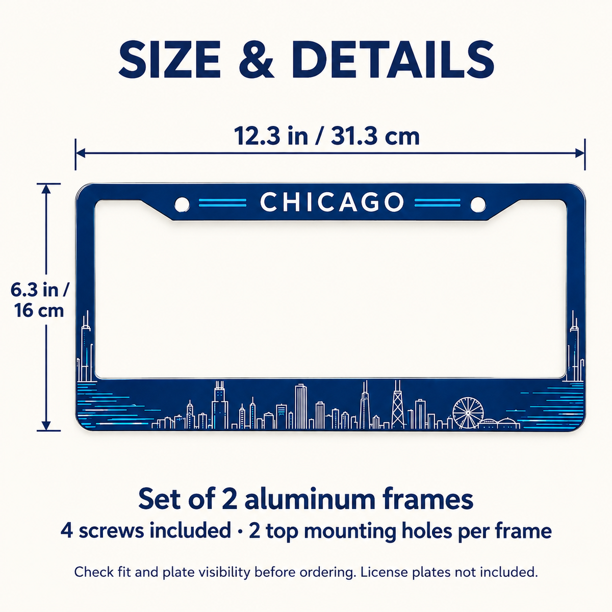 Custom Chicago Skyline License Plate Frames – Your Design, Set of 2